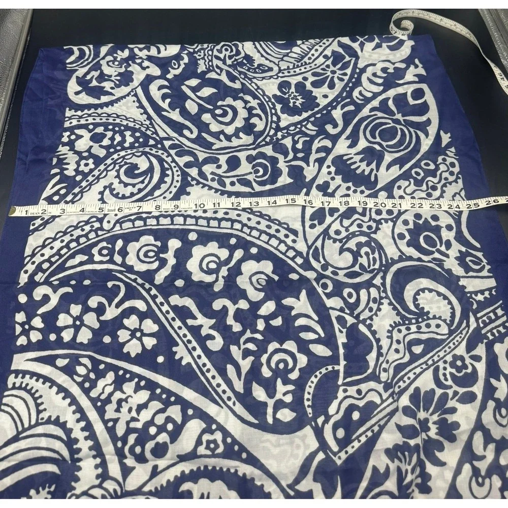 Talbots Navy Blue White Paisley Modal Eyelash Fringe Scarf 70